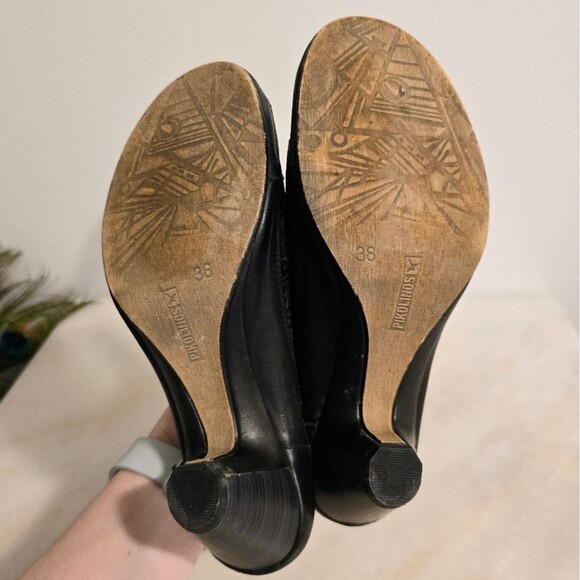 PIKOLINOS Java W5A Black Leather Leaf Laser Cut Sling Back Heeled Sandals 7.5 - Picture 8 of 9
